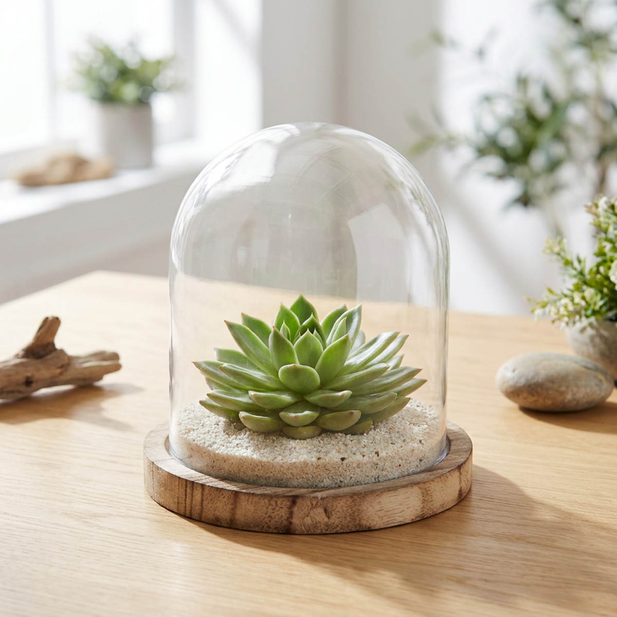 Glasglocke Deko mit Holzteller H13cm