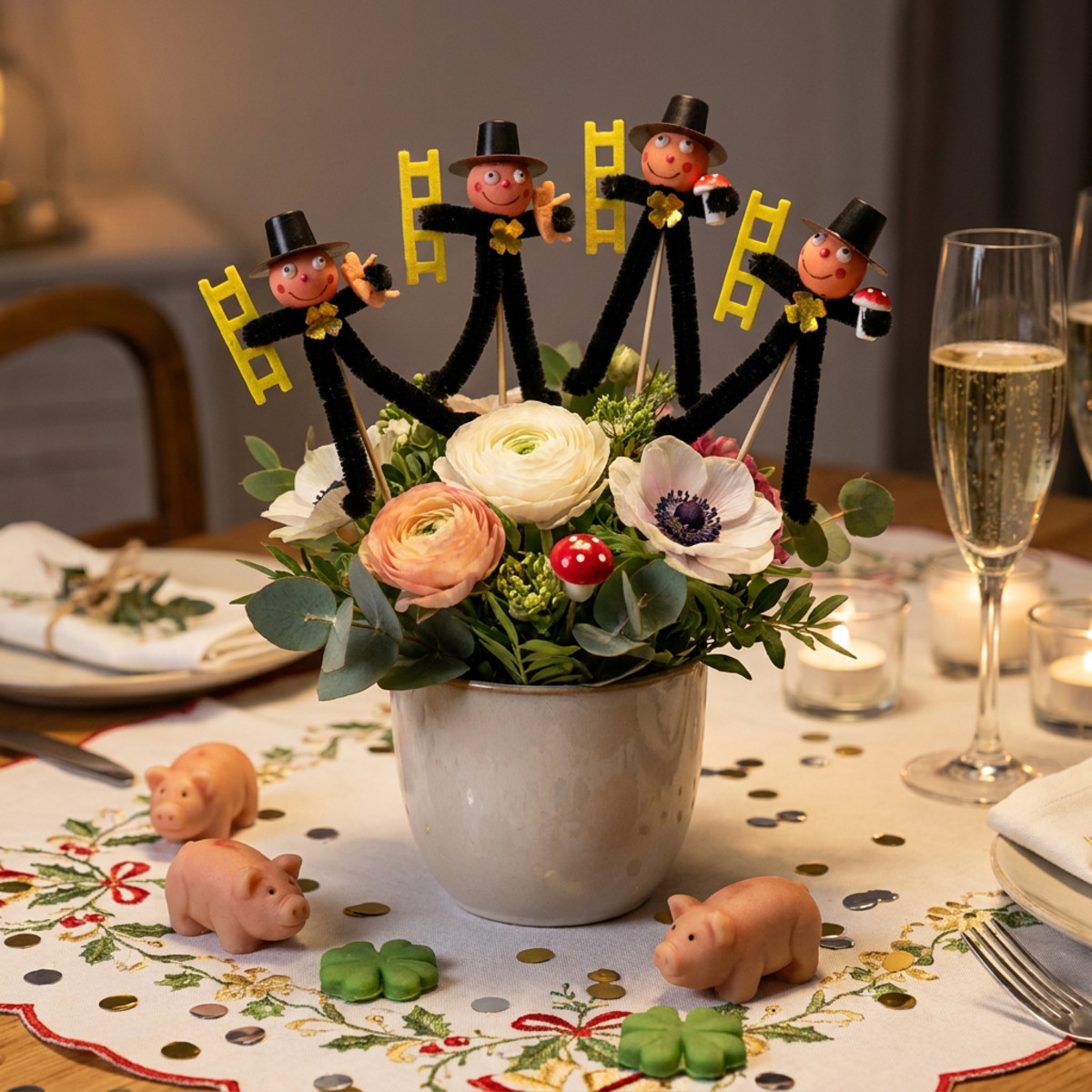 Schornsteinfeger Blumenstecker Silvester Glücksbringer 17cm