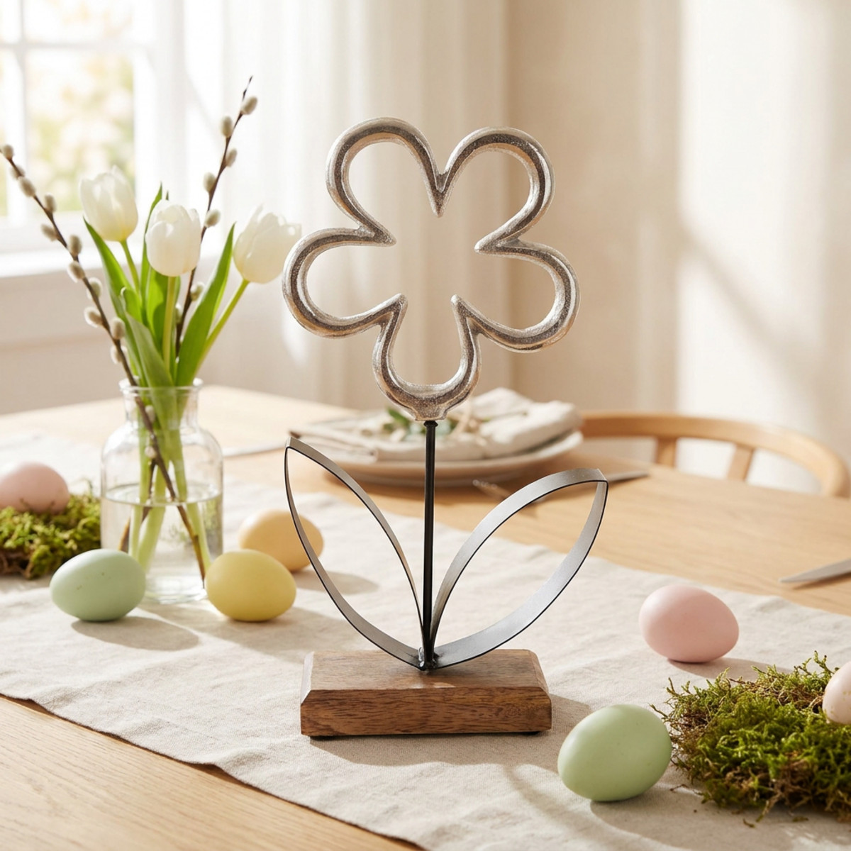 Metall Blume Deko Silber Schwarz H36cm