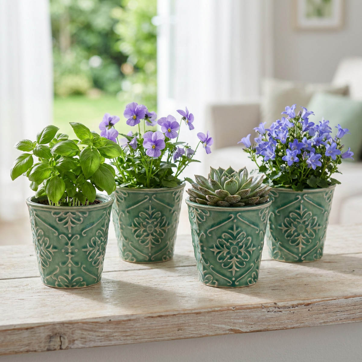 Übertopf Keramik Grün Ø7cm 4er-Set