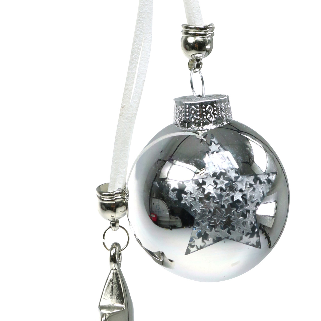 Floristik24.de Christbaumschmuck Glaskugel mit Stern Silber 5cm-120154