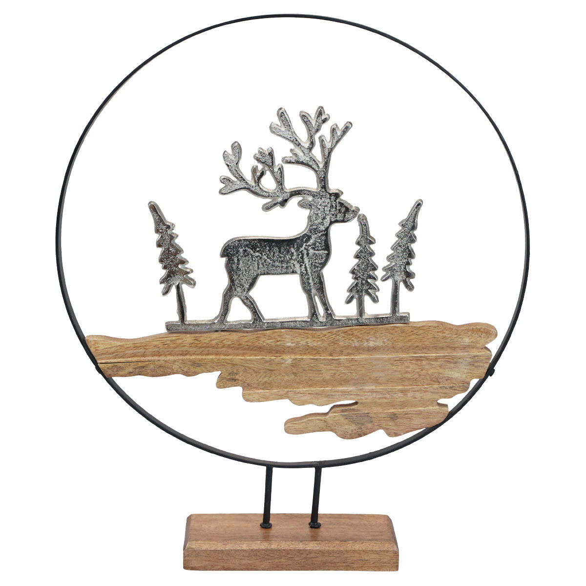 Hirsch Deko Dekoring Metall Holz Silber Ø38cm