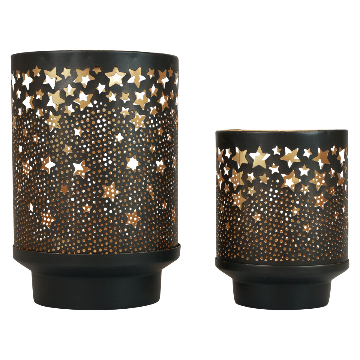Kerzenhalter Metall Schwarz Gold 2er Set H13,5cm 19cm