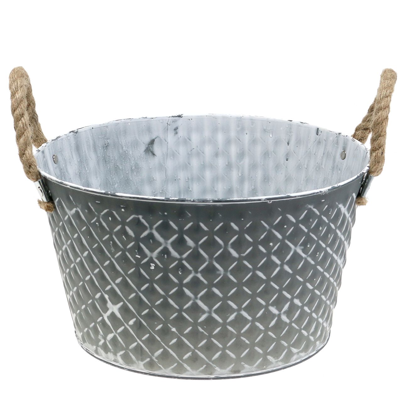 Zinkschale Raute mit Seilgriffen Grau Ø28cm H16cm-64051 preiswert
