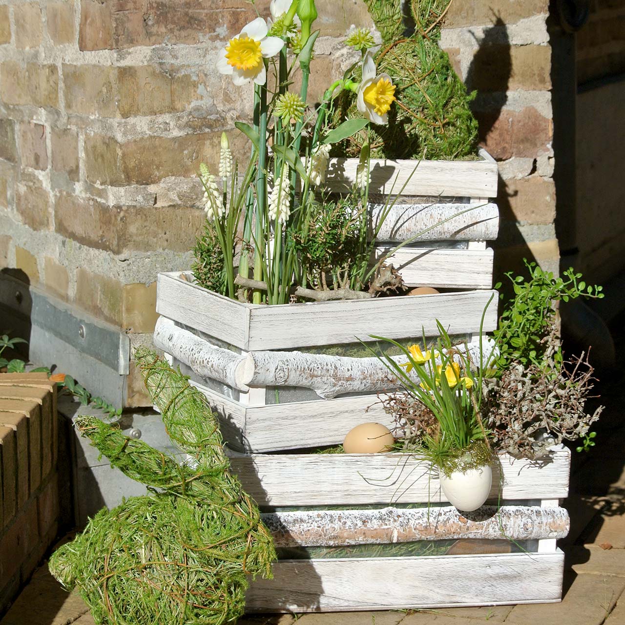 Pflanzgefäß Holzkiste Weiß gewaschen 37/31/25cm 3er-Set-67693 preiswert