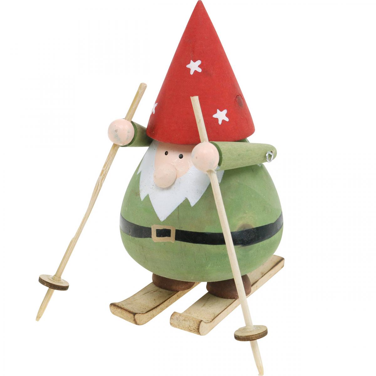 Floristik24.de Wichtel auf Ski Deko Figur Holz Weihnachten Wichtelfigur  H13cm-01509