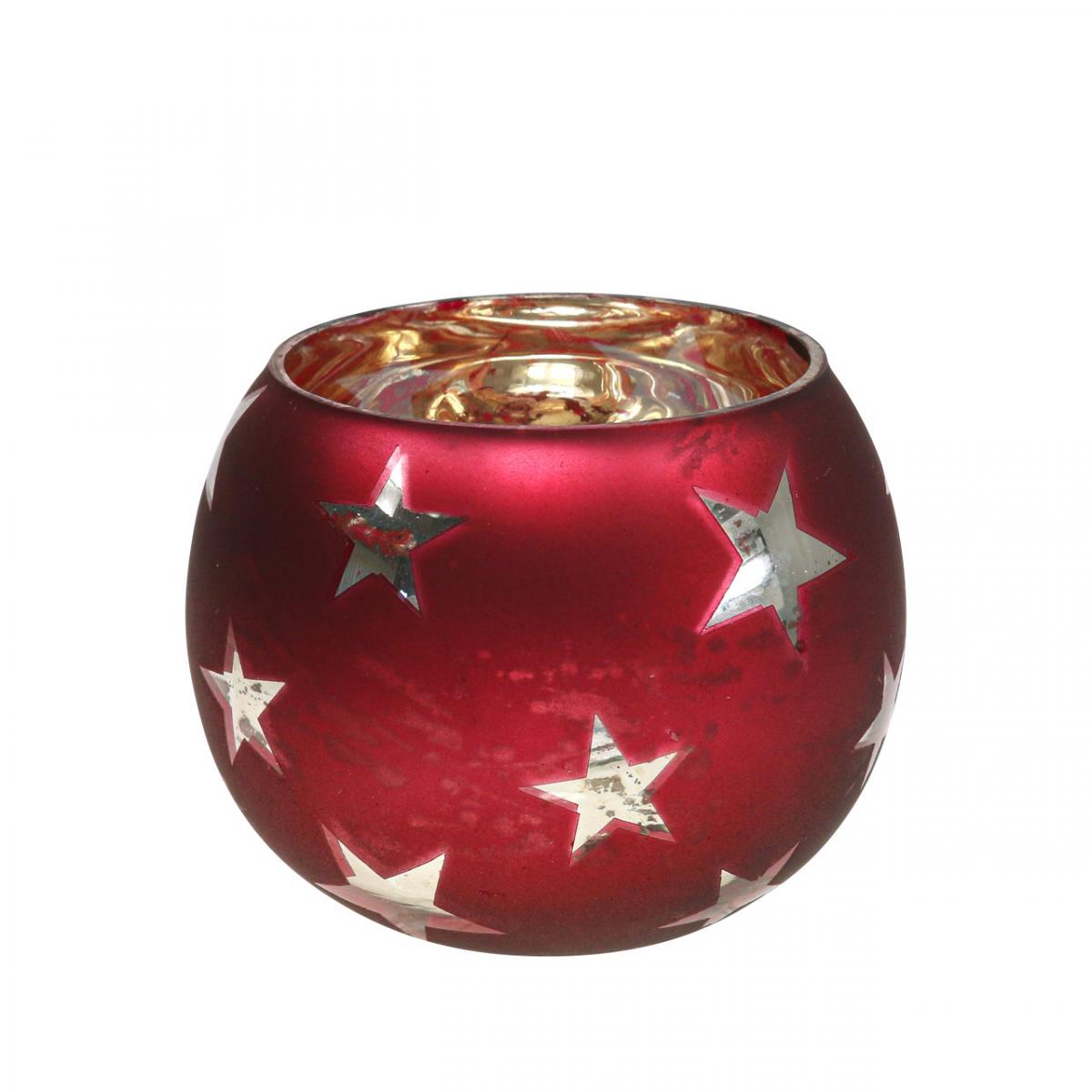Floristik24.de Windlicht Rot Glas Sternen Teelichtglas H7cm-06536 mit Ø9cm