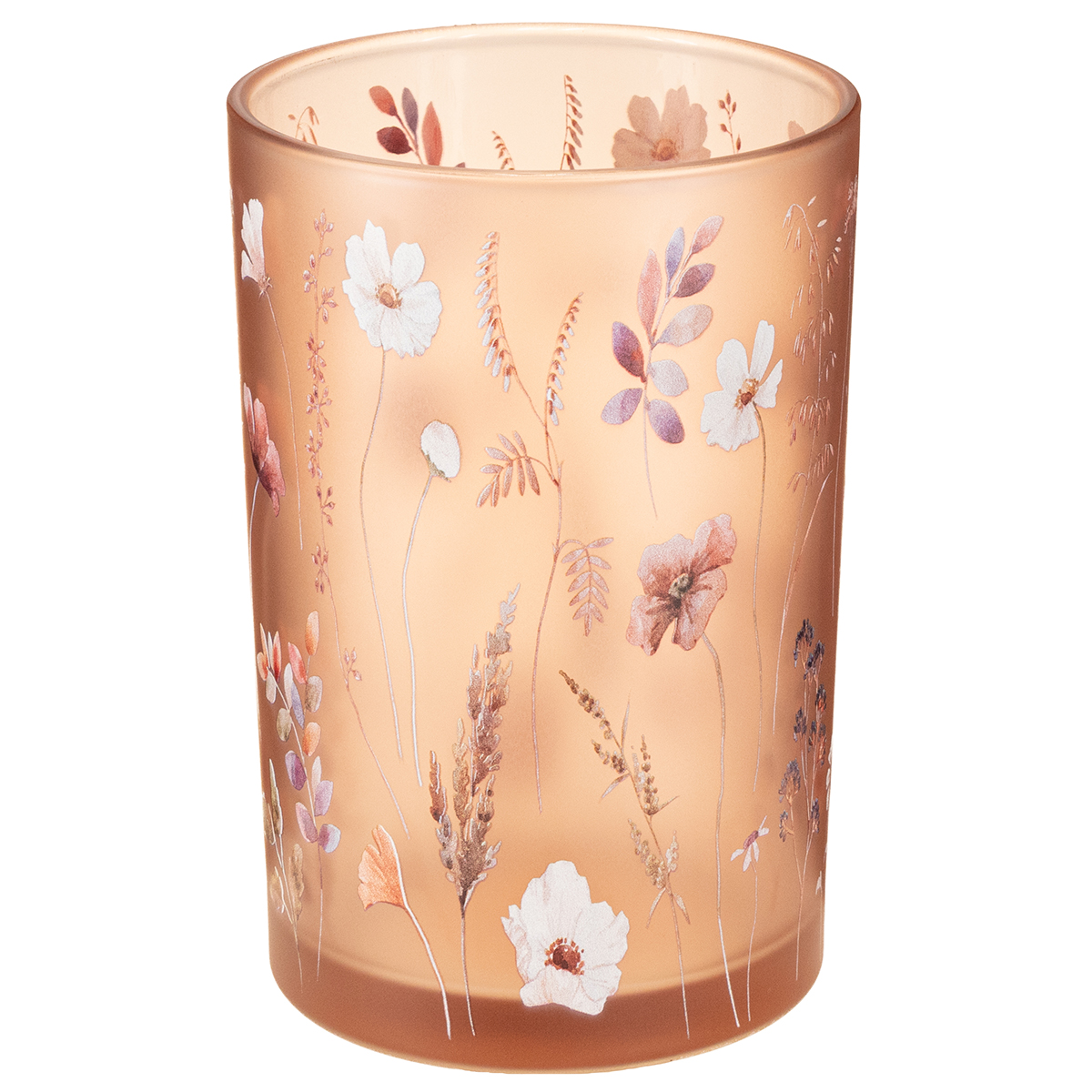 Floristik24 Glas Teelichthalter Rosa mit Blütenmotiv 18cm für Tisch- und Sommerdeko