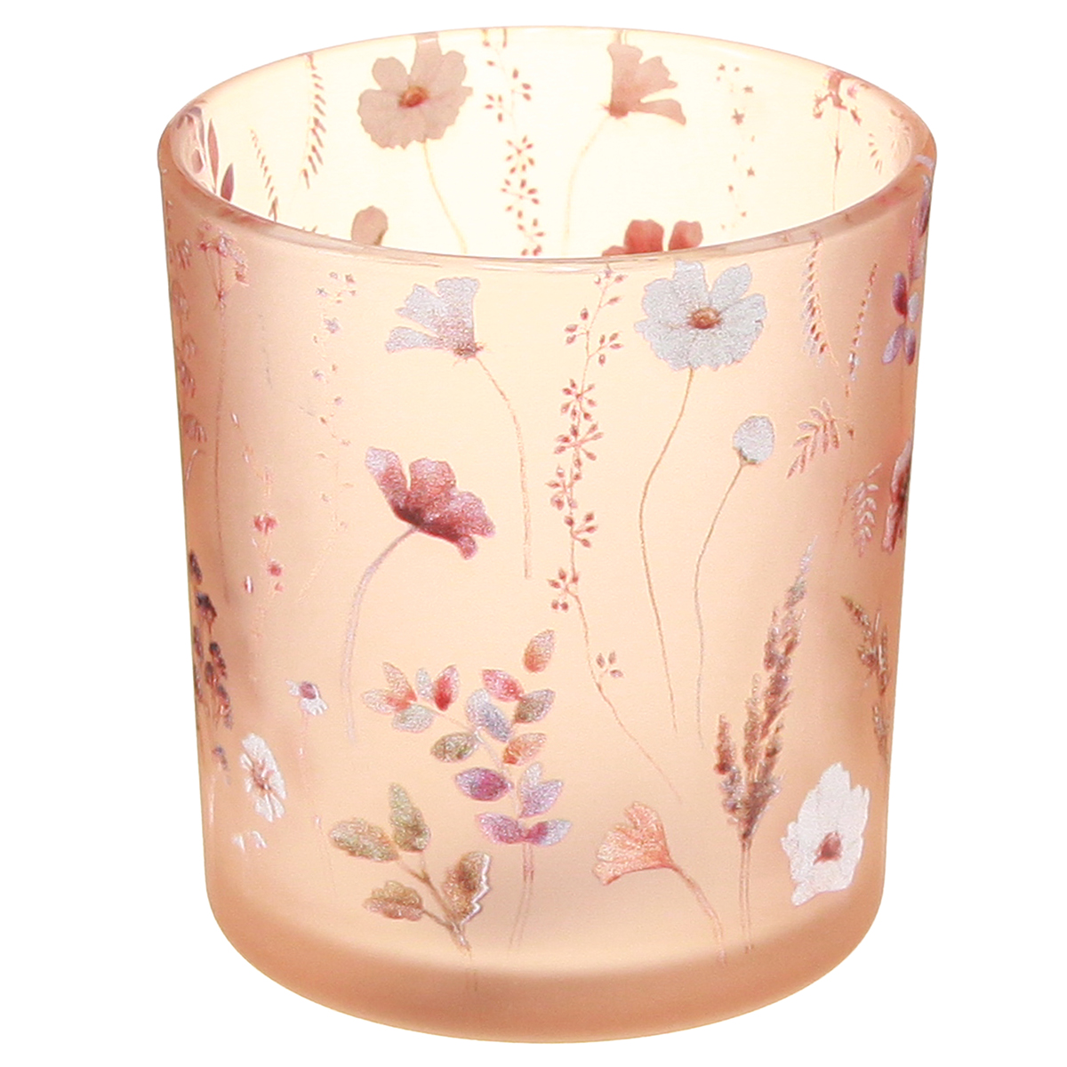 Floristik24 Dekoratives Windlicht aus Glas Rosa Blumenmuster 7,5 cm für Tischdeko