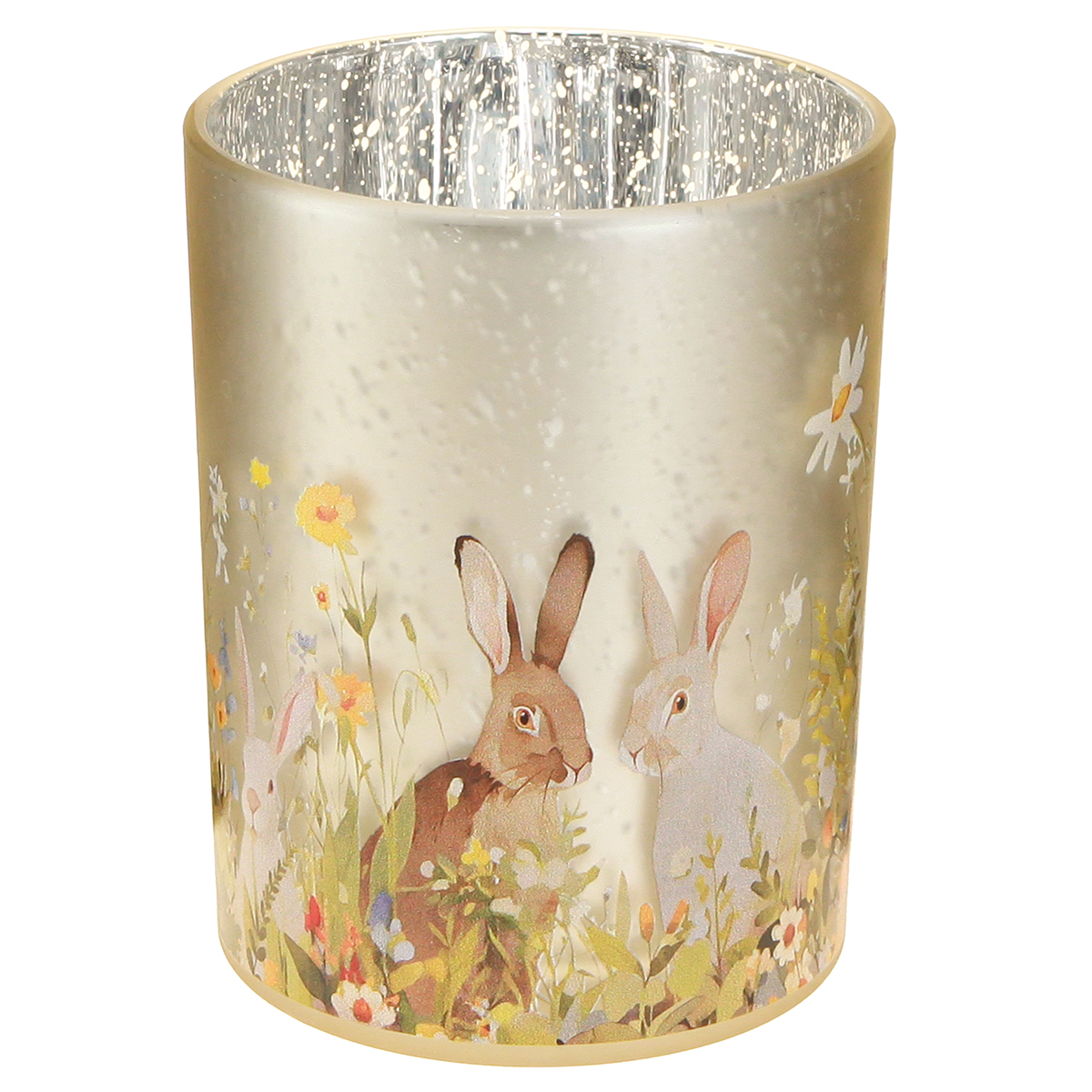 Floristik24 Glas Windlicht Osterhasenmotiv Beige-Braun 12,5cm Dekoration
