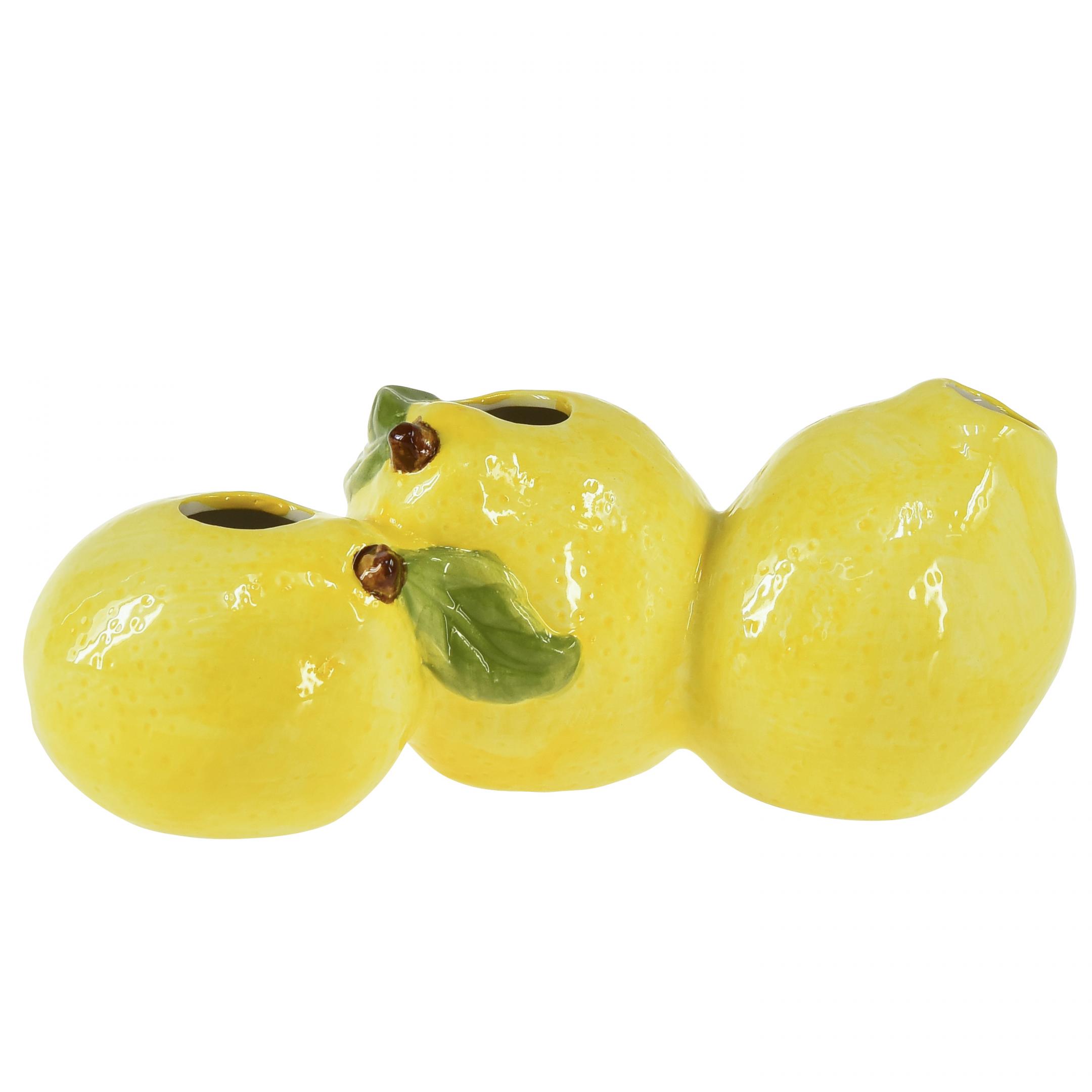Floristik24.de Zitronen Deko Vase Keramik 3 Öffnungen 21,5x11x8cm