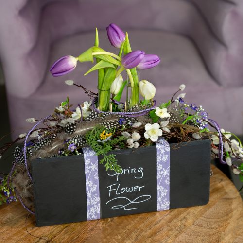 Natürliche Schieferplatte rechteckig Steintablett Schwarz 35×15cm 3St