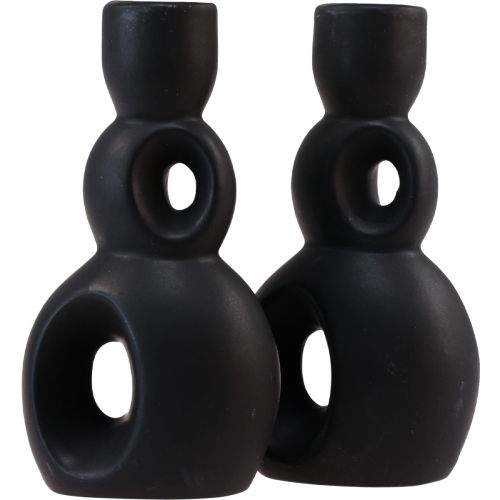 Floristik24 Kerzenhalter Keramik Kerzenständer Schwarz Modern H16cm 2St