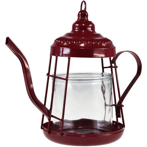 Floristik24 Teelichthalter Glas Windlicht Teekanne Rot Ø15cm H26cm