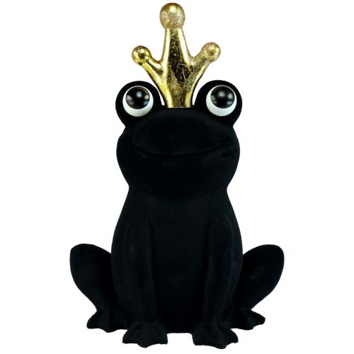 Dekofrosch, Froschkönig, Frühlingsdeko, Frosch mit Goldkrone Schwarz 40,5cm