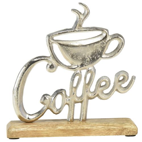 Artikel Metall Deko Coffee Silber Holz Sockel Natur 17,5x5x18cm