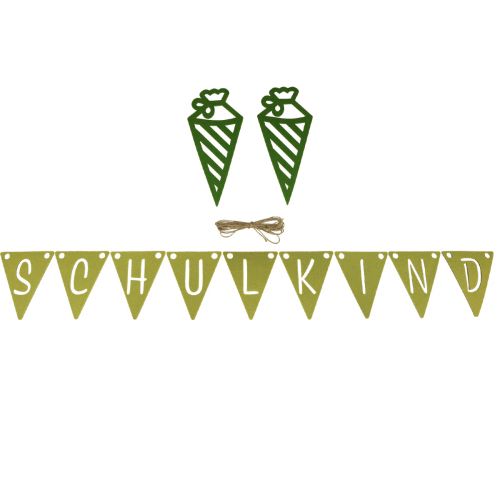 Deko Einschulung Wimpelkette Girlande aus Filz Grün Hellgrün 295cm