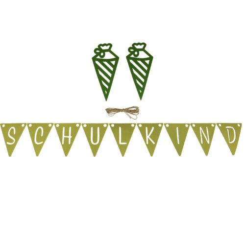 Floristik24 Deko Einschulung Wimpelkette Girlande aus Filz Grün Hellgrün 295cm