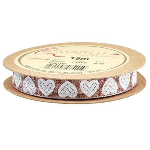 Artikel Geschenkband Herzen Dekoband Weinrot Braun 15mm 15m