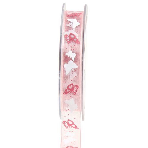 Floristik24 Organzaband Schmetterling Schleifenband Rosa 15mm 20m