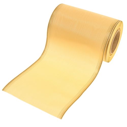 Moiré Kranzband Gelb mit Goldverzierung, Dekoband Floristik, Acetat/Polyester 150mm x 25m
