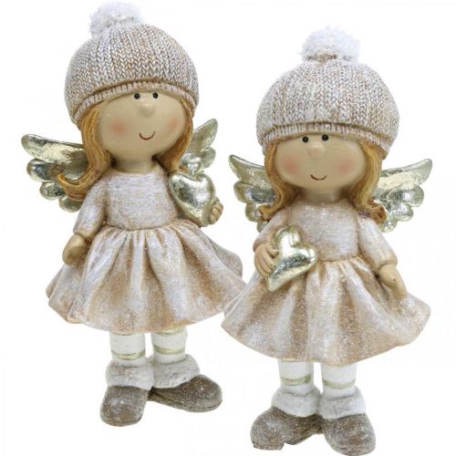 Adventsdeko Weihnachtsengel, Engel Herz Figur H16,5cm 2St