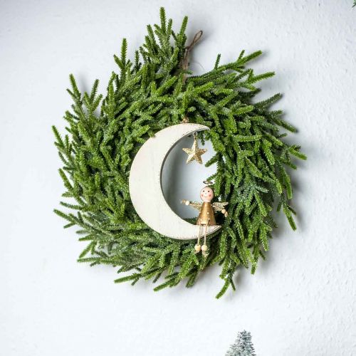 Floristik24 Adventsdeko, Engel auf Mond, Holzdeko zum Hängen Weiß, Golden H14,5cm B21,5cm 3 St