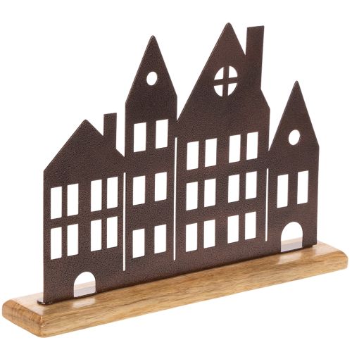 Häuserreihe Dekoration Metall mit Holzsockel 30cm kaufen | Floristik24.de
