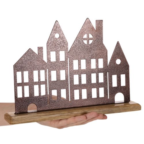 Häuserreihe Dekoration Metall mit Holzsockel 30cm | Floristik24.de