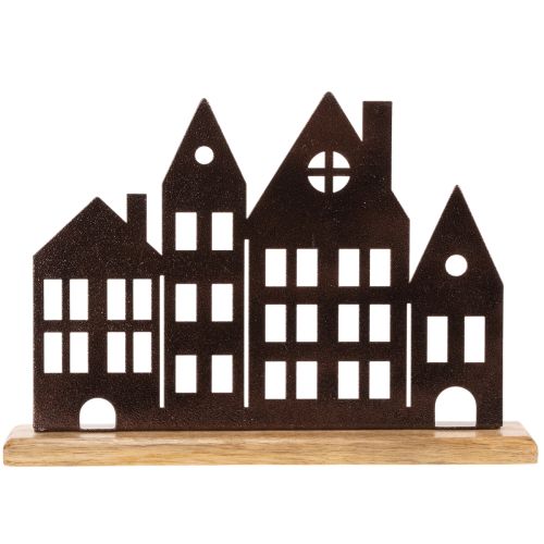Häuserreihe Dekoration Metall mit Holzsockel 30cm | Floristik24.de