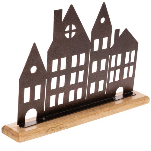 Häuserreihe Dekoration Metall mit Holzsockel 30cm | Floristik24.de