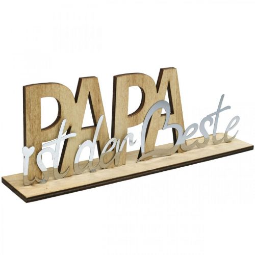 Floristik24 Schriftzug „Papa“, Holzdeko, Himmelfahrt, Geschenk zum Vatertag Natur, Silbern L22,5cm H8cm 3St