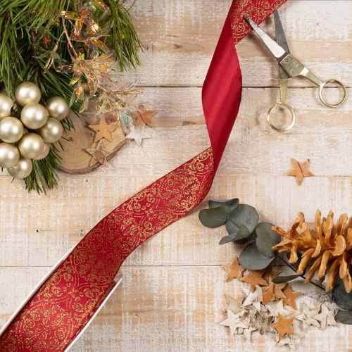Geschenkband mit festlichem Muster zum Basteln und Verzieren 40mm 15m | Floristik24.de
