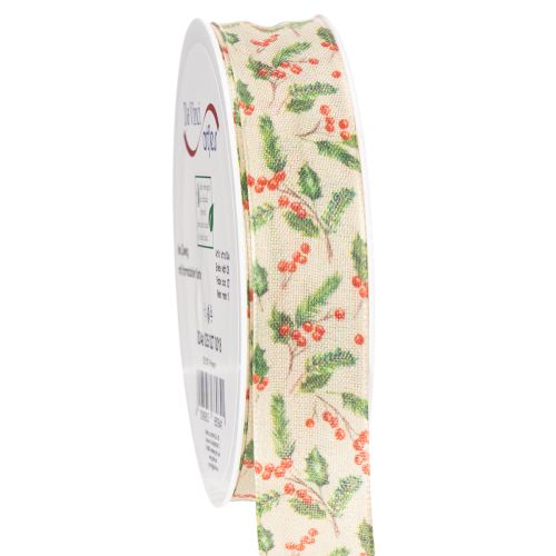 Dekoband mit Stechpalmen und Beeren Formstabile Kante 25mm 18m | Floristik24.de