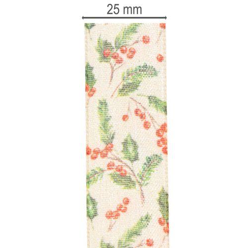 Dekoband mit Stechpalmen und Beeren Formstabile Kante 25mm 18m | Floristik24.de