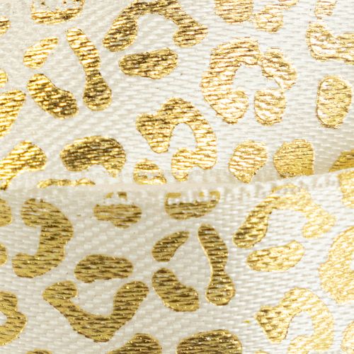 Artikel Band Leopard Print Seidenband Creme Gold 15mm 18m