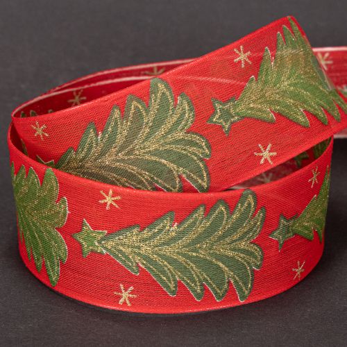 Geschenkband Tannenbaum mit Sternen 40mm 15m | Floristik24.de