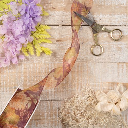 Geschenkband in Herbstfarben Organzaband mit floralem Muster 40mm 15m | Floristik24.de
