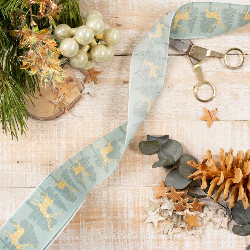 Geschenkband mit Rentieren und Tannenbäumen 40mm 18m | Floristik24.de