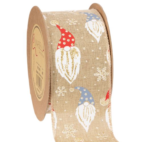 Dekoband Weihnachtswichtel auf Juteband Winterliches Motiv 60mm 10m