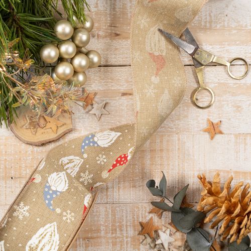 Dekoband Weihnachtswichtel auf Juteband Winterliches Motiv 60mm 10m | Floristik24.de