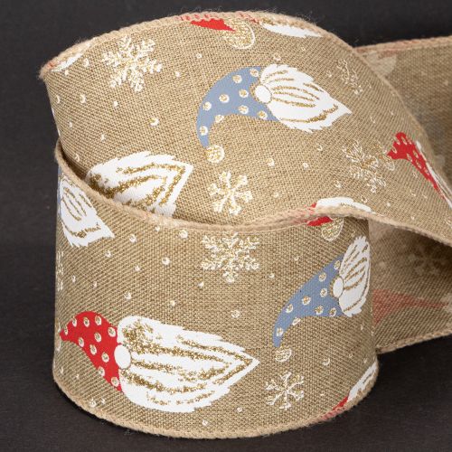 Dekoband Weihnachtswichtel auf Juteband Winterliches Motiv 60mm 10m | Floristik24.de