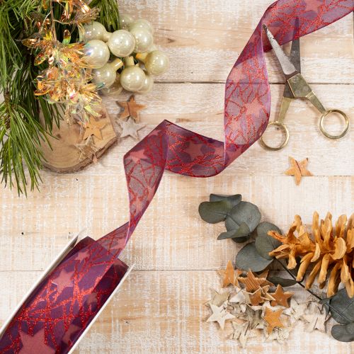 Schmuckband Sterne glitzernd für Weihnachtsdeko 40mm 15m | Floristik24.de