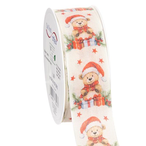 Geschenkband Bär mit Weihnachtsmütze und Geschenken 40mm 15m