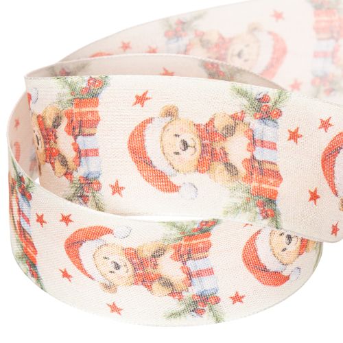 Geschenkband Bär mit Weihnachtsmütze und Geschenken 40mm 15m | Floristik24.de