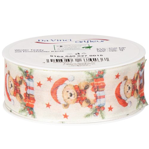Geschenkband Bär mit Weihnachtsmütze und Geschenken 40mm 15m | Floristik24.de