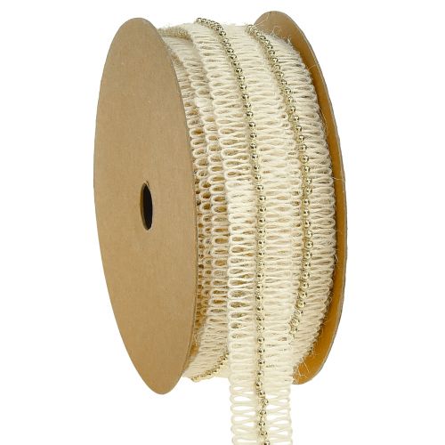 Floristik24 Juteband Band mit goldenen Perlen Jute Creme 17mm 10m