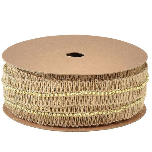 Artikel Juteband Dekoband mit goldenen Perlen Jute 17mm 10m