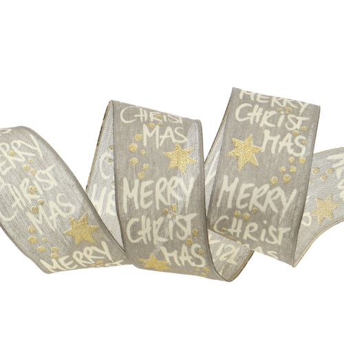 Artikel Band "Merry Christmas" Grau, Gold 40mm 20m