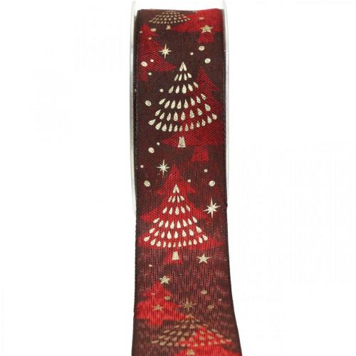 Floristik24 Weihnachtsband mit Weihnachtsbaum Dunkelrot 40mm 15m